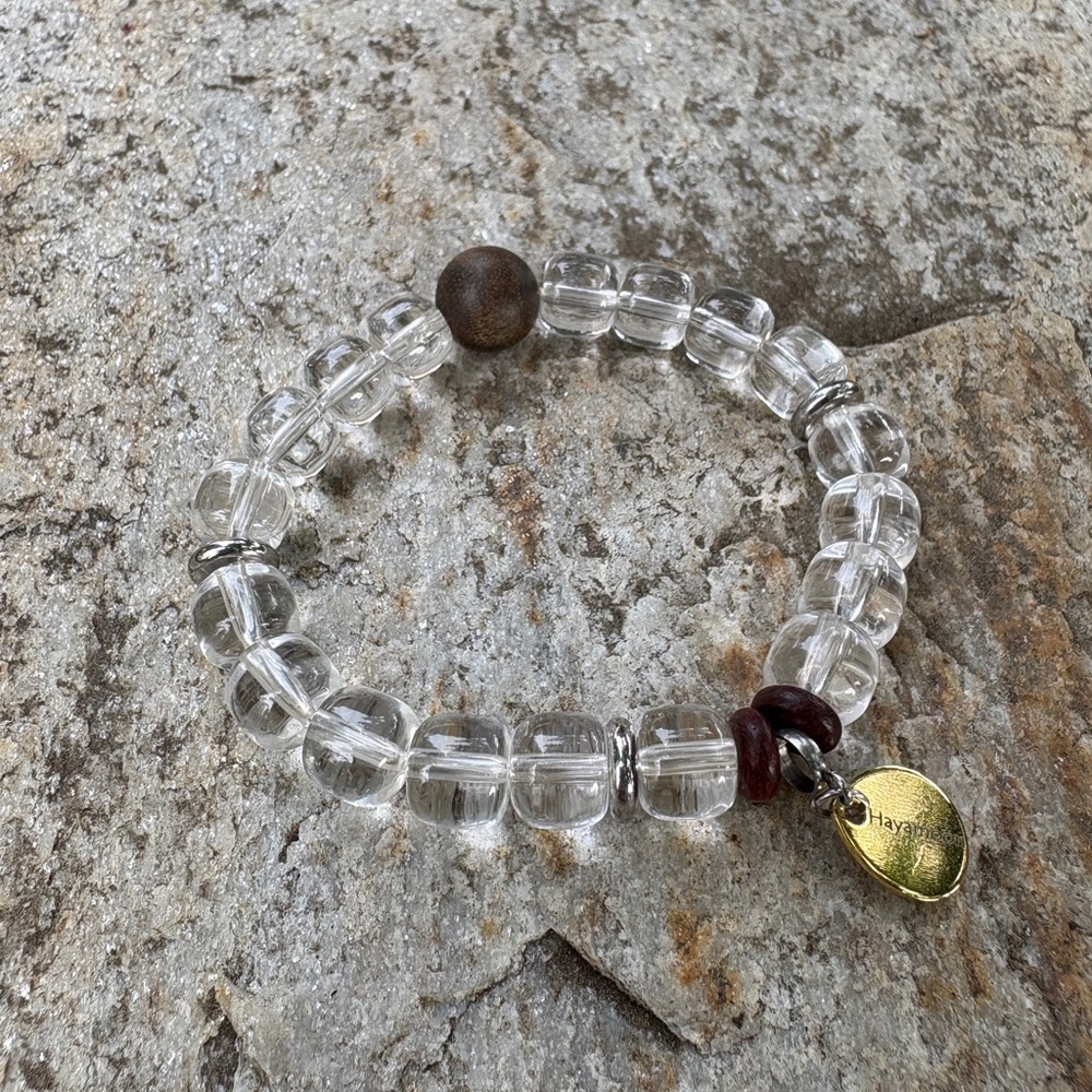 Hayamoon Aura Care Natural Healing Stone Sandalwood and Clear Quartz Bracelet